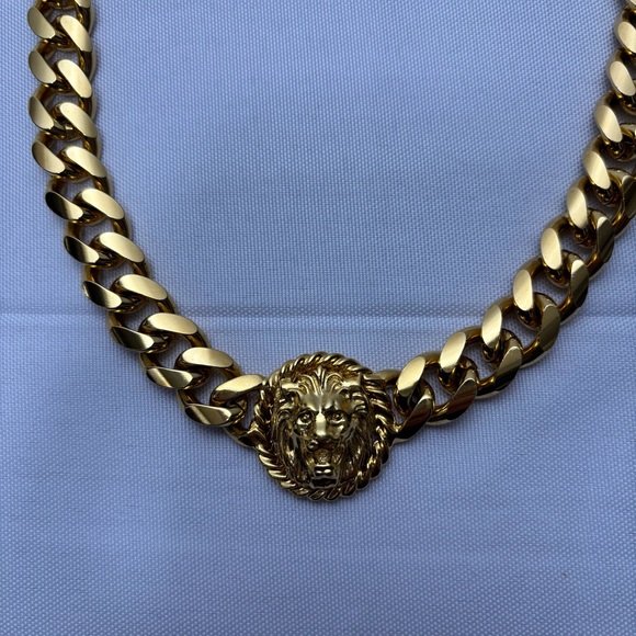 Lion Head Pendant Chain Link Choker Necklace - Picture 2 of 4